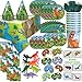 Dinosaur Party Supplies and Favors - 8 Guests- Big and Small Plates, Cups, Napkins, Loot Bags, Table Cover, Cutlery, Loot Bags, Masks, Hats, Mini Toy Dinosaurs, Tattoos - Great for Birthdays