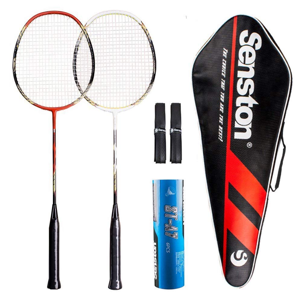 Senston 2 Player Badminton Racquets Set Double Rackets Carbon Shaft Badminton Racket Set 1 Carrying Bag Included