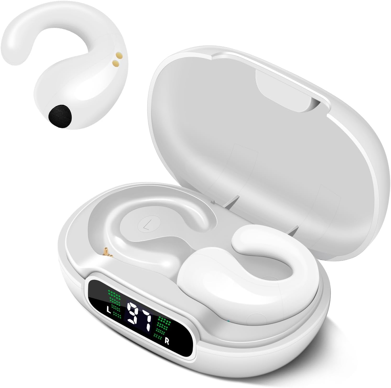 Wireless Earbuds,Bluetooth 5.3 Open Ear Headphones,Clip On Bluetooth Earbuds for Android iOS Wireless Bluetooth Headphones with Digital Display Charging Case,Sports Headphones for Running Workout