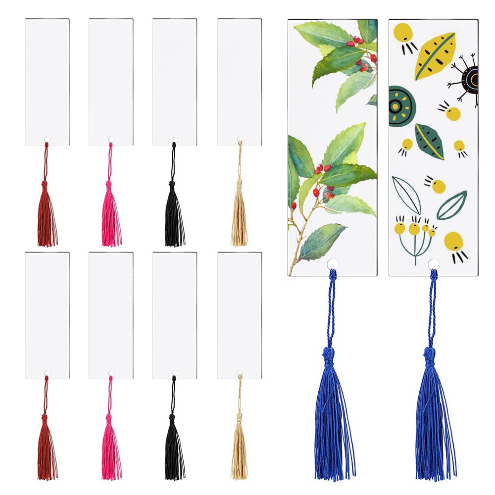 35 Pack Blank Acrylic Bookmark Set, Clear Rectangle Acrylic Bookmark with Colorful Tassels, for DIY Projects, Notebook or Present Tag (5.5'' x 2''/14cm x 5cm)