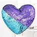 Tomus-UNI Mermaid Sequin Pillow with Insert, 13''×15'' Heart Magic Reversible Sequins Cushion for Home Décor(Bright Green/Purple)