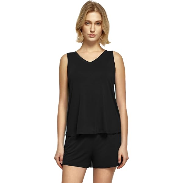 GYS Women's Bamboo Pajama Set - Short Sleeve V-Neck Pjs With Shorts, Silky Soft & Breathable, Black, Small - View #8