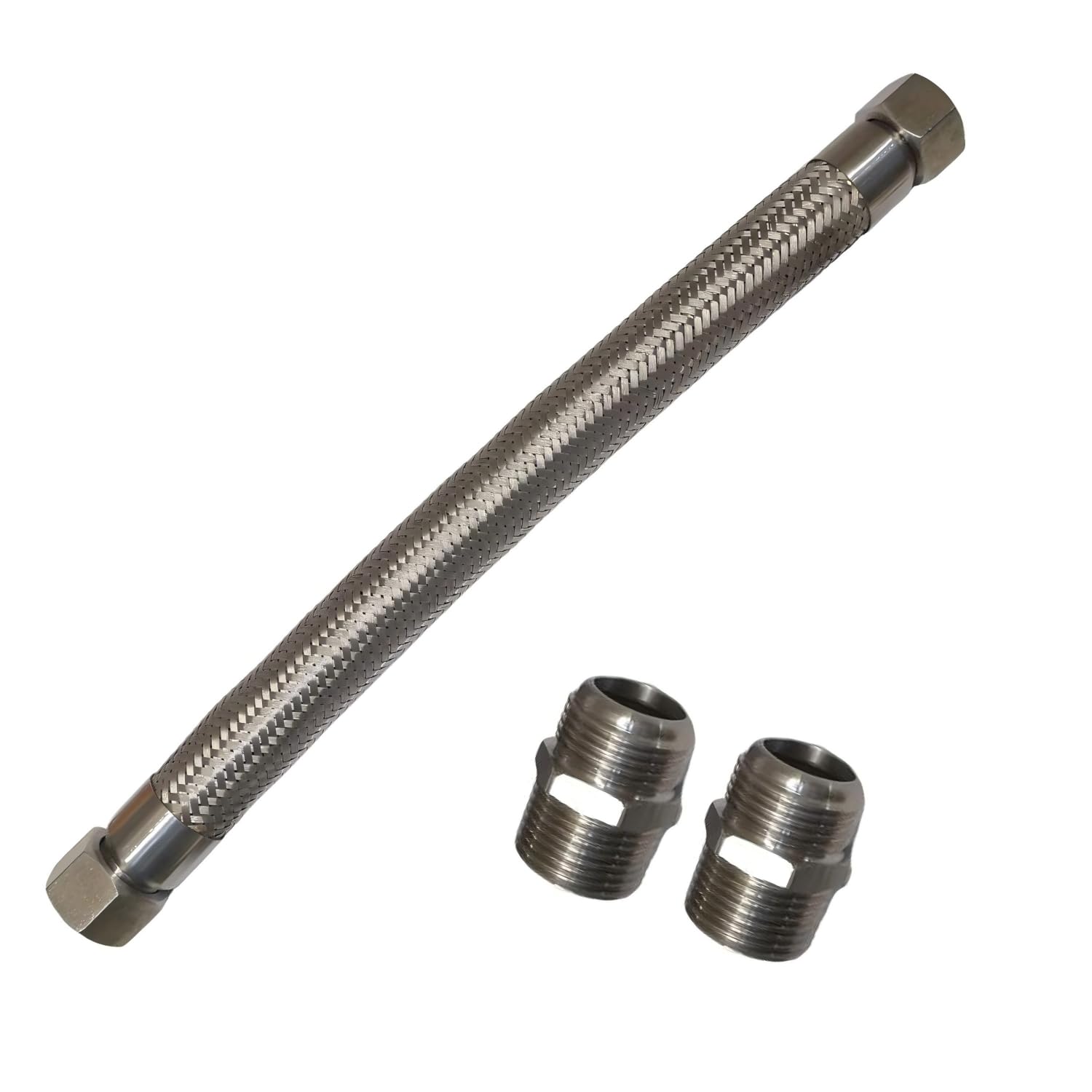 Photo 1 of 1" Stainless Steel Compressor Hose - 1" NPT Male Ends x 20" Long | 750°F & 450 PSI Rated | Dual Rotating Fittings | Flexible Metal Air Transfer Line