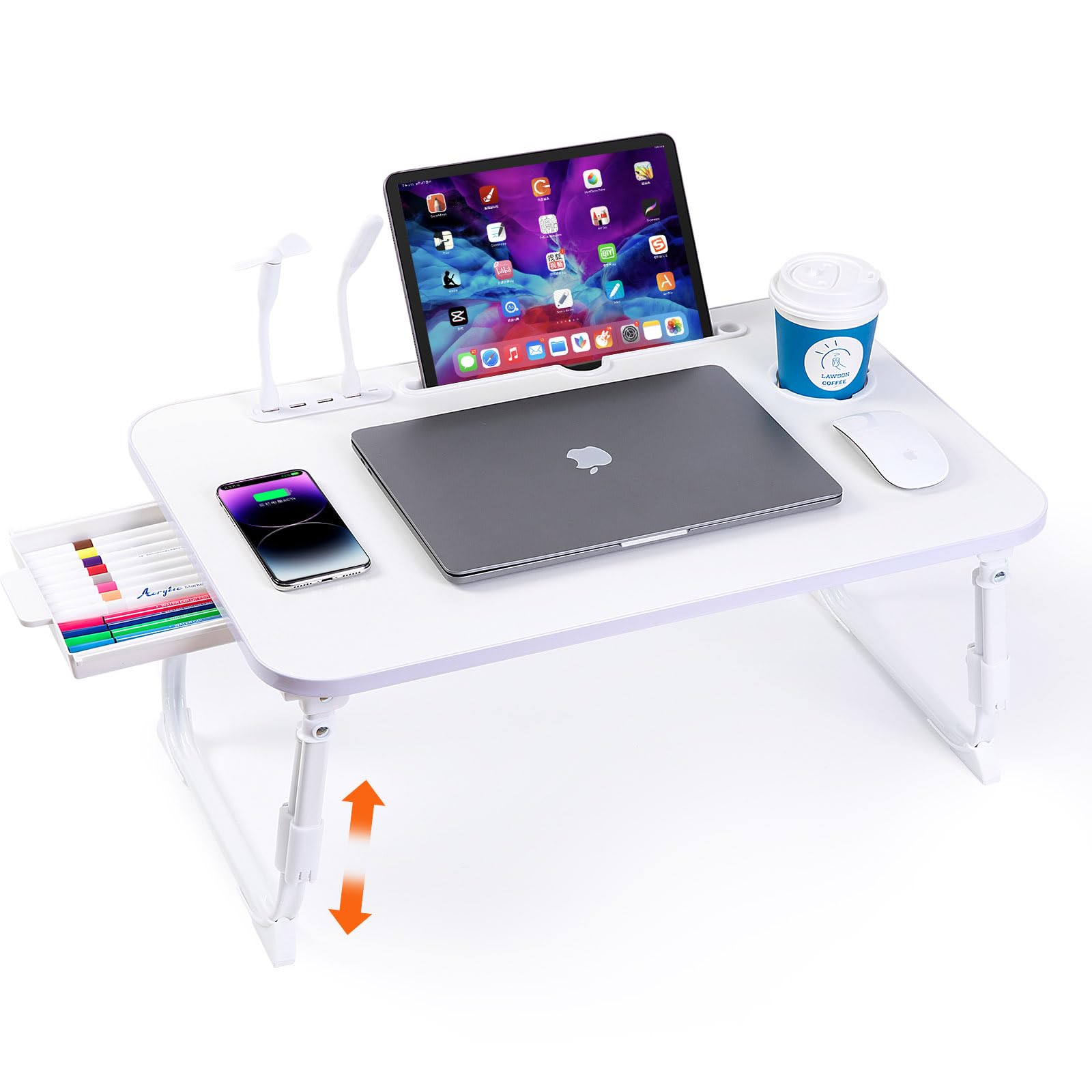 Slendor Lap Desk With Tablet Slot, Foldable Laptop Table With Storage Drawer For Bed,Portable Bed Desk For Laptop, Computer Tray With Cup Holder Notebook Stand Reading Holder For Couch Floor, Pink - View #8