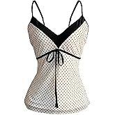 GORGLITTER Women's Polka Dots Cami Top Tie Front Sleeveless Vintage Going Out Camisoles V Neck Cute Tank Tops