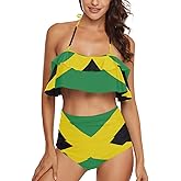 ZzWwR Woman's Two Piece Swimsuit Sexy Chic Printed Cute Ruffled Top Halter Tankini High Waisted Bathing Set