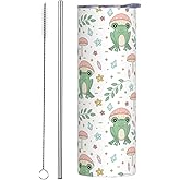 Kaireno 20oz Cute Frog Tumbler with Lid and Straw Frogs and Mushrooms Skinny Stainless Steel Tumblers Animal Insulated Coffee Travel Mug Cups Water Bottle Gift for Women Frog lovers