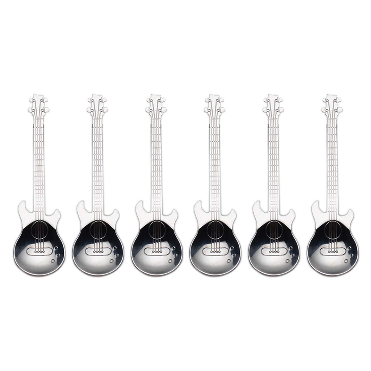 IRONX Guitar Coffee Spoons 6-Park Creative Cute Spoons 18/10 Stainless Steel Teaspoons Guitar Shaped by (silver)
