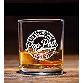 PopPop The Man The Myth The Legend Whiskey Glass, Gifts For Grandfather, Papa, Dad, Him, Christmas, Birthday, Father's Day For PopPop From Daughter, Son