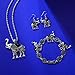 Miraculous Garden Womens Vintage Silver Ethnic Tribal Elephant Boho Pendant Necklace Drop Earrings Link Bracelet Jewelry Sets (Black)