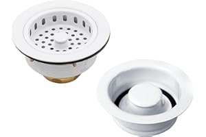 Westbrass A2165-50 4-1/4" OD Post Style Large Kitchen Basket Strainer with Waste Disposal Flange and Stopper Drain Set, Powder Coat White