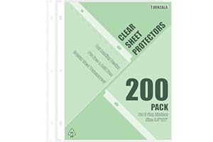 TUOKCALB 200 Pack Clear Sheet Protectors for 3 Ring Binder, Polypropylene Acid-Free Material, 8.5 x 11 Inch Letter Size, Protector of Your Documents