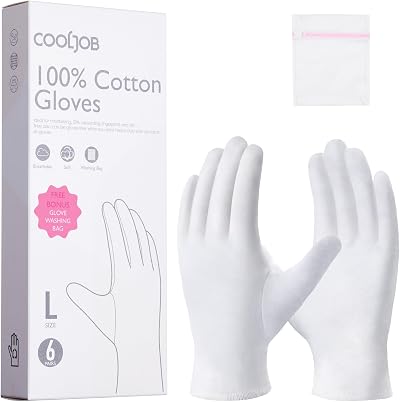 COOLJOB 100% Cotton Gloves 6 Pairs Medium White