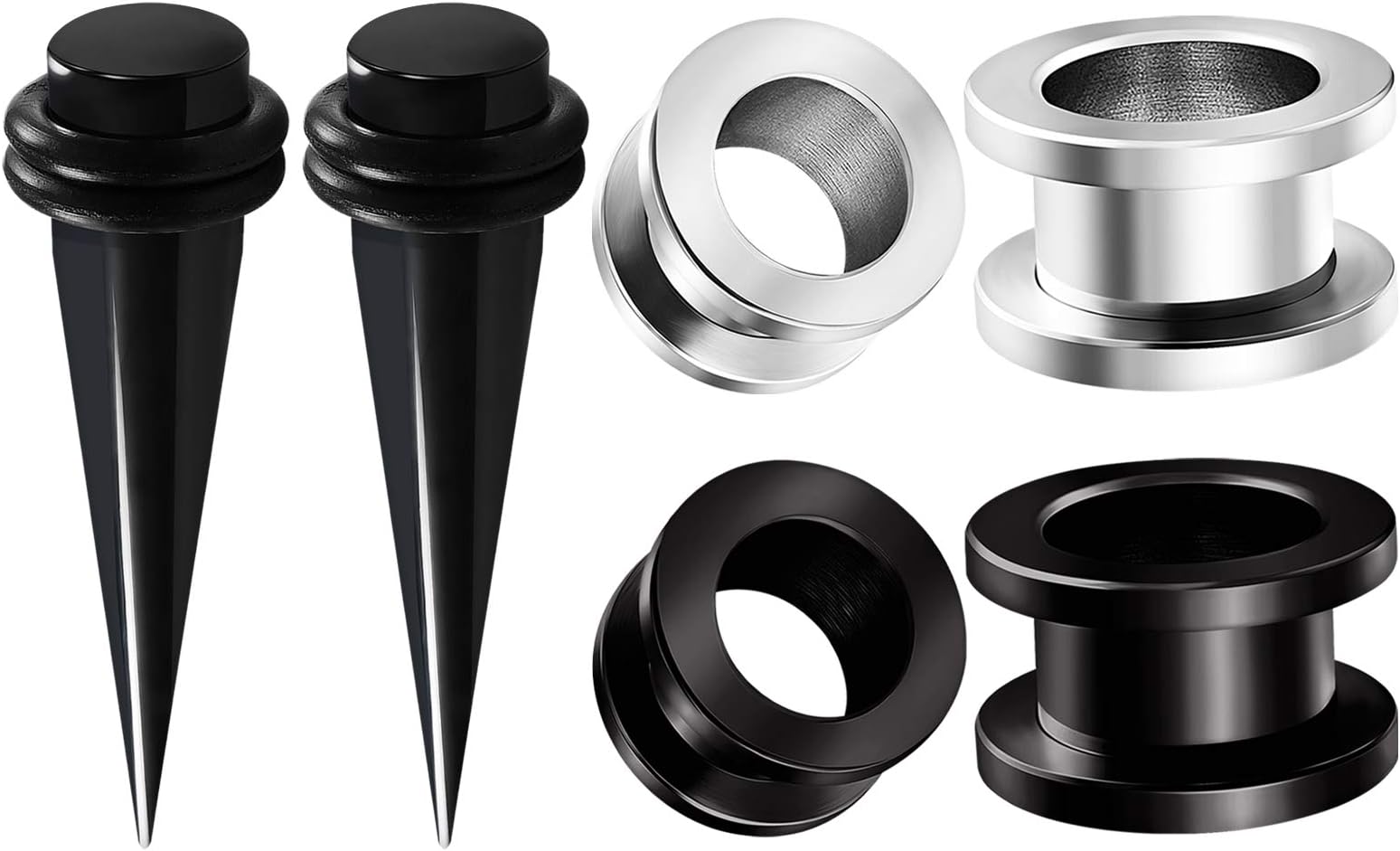 BIG GAUGES 3 Pairs Black Acrylic Anodized 316L Surgical Steel Taper Expander Screw Flesh Tunnel Piercing Jewelry Stretching Ear Plugs