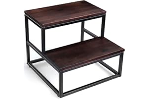 2BHOME Wooden Two Step Stool - Heavy Duty 2 Step Stool - Holds up to 400Lb with Metal Frame for Kitchen/Bathroom/Bedside Step Stool (Walnut)