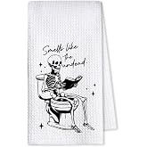 Threegoat Funny Spooky Halloween Hand Towels for Bathroom,1 PCS Smells Like the Undead Kitchen Towels, Gothic Home Decorative Towels for Skull Gifts, Funny Dish Towels for Owners Housewarming - C16