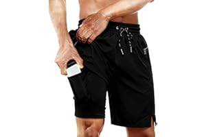 Cozople Mens Swim Trunks Swim Shorts with Compression Liner 2 in 1 Quick Dry Bathing Suits Strech 9" Swimming Shorts