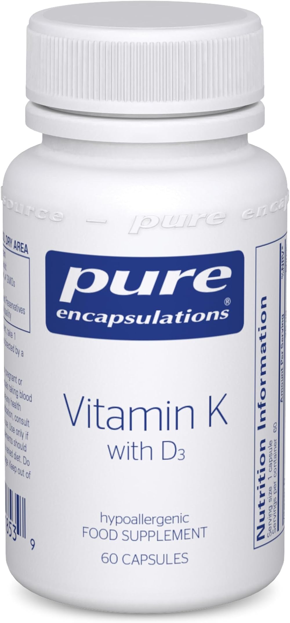 Pure Encapsulations Vitamin K with D3 Hypoallergenic 60 Caps