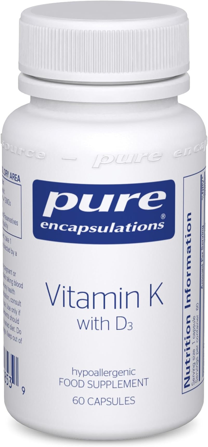 Pure Encapsulations Vitamin K with D3 Hypoallergenic 60 Caps