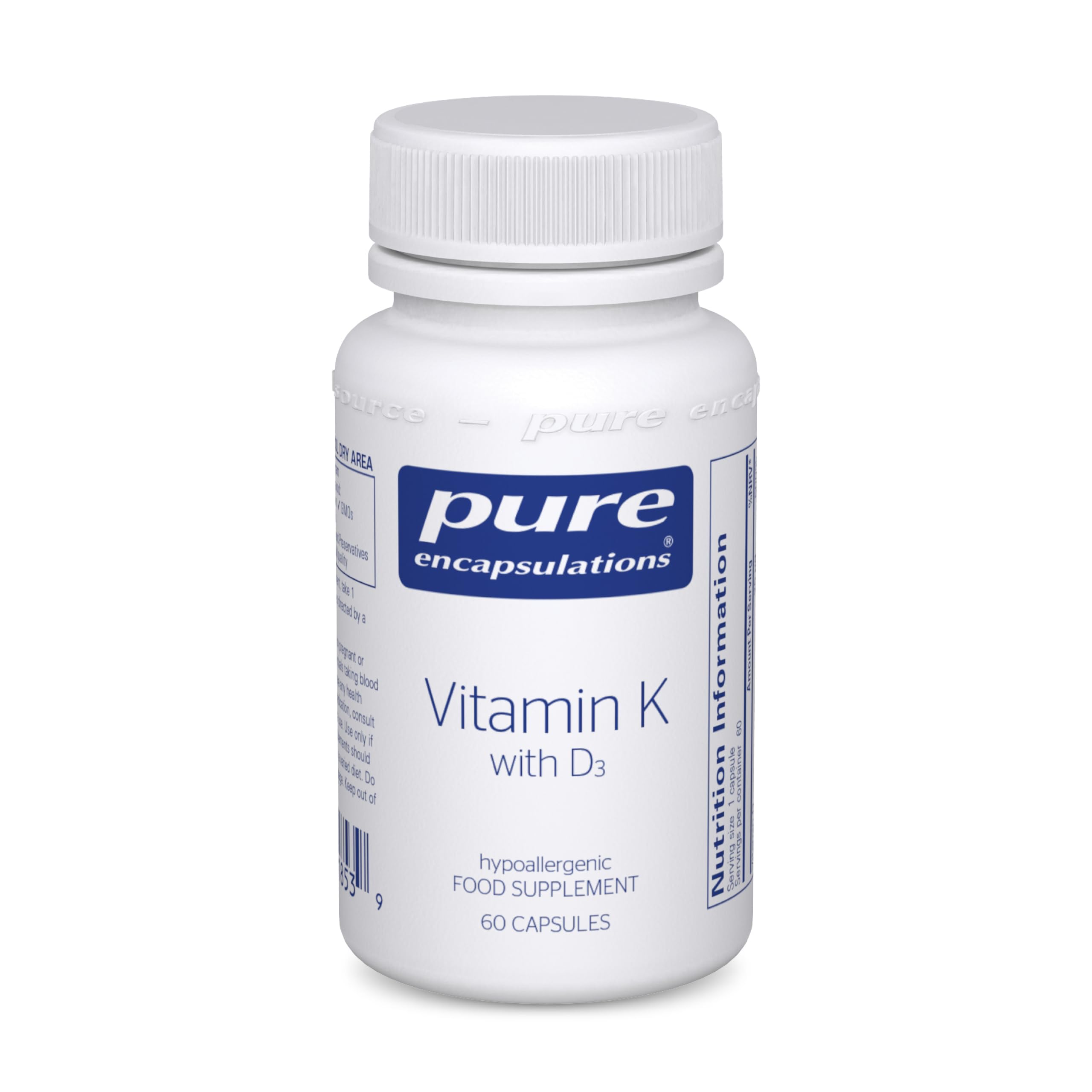 Pure Encapsulations Vitamin K with D3 - Hypoallergenic Formula with Vitamin K1, K2, and D3 - for Bone and Arterial Health - 60 Capsules