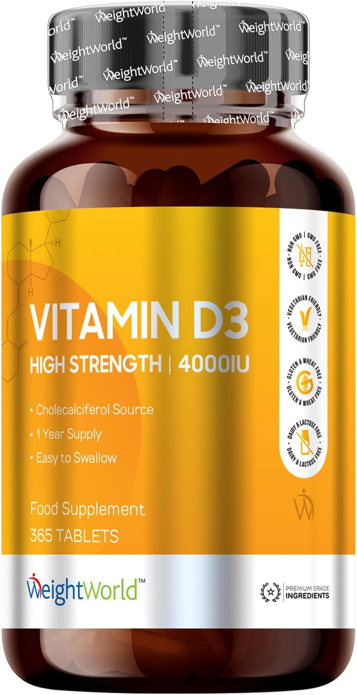 High Strength Vitamin D3 Tablets 4000IU 365 Day Supply Strong Health Supplement for Immune