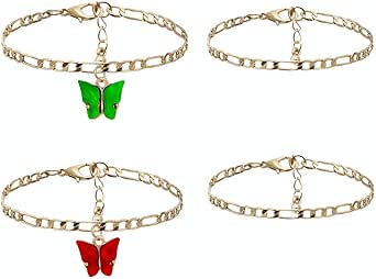 Download Amazon Com Boho Summer Beach Butterfly Ankle Bracelets 4 Pieces Multicolor Acrylic Butterfly Layered Handmade Gold Foot Chain For Women Girls Red Green Clothing