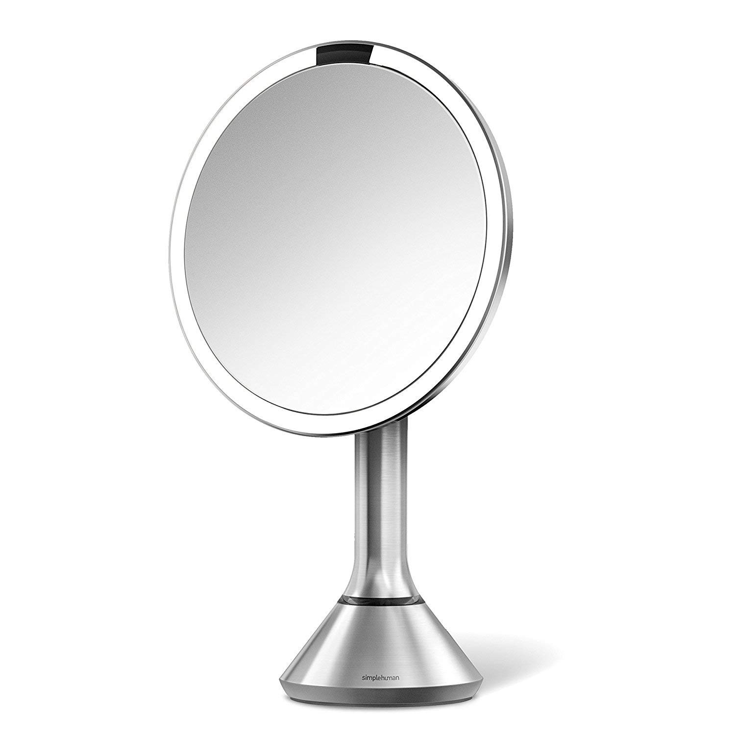 simplehuman Sensor Lighted Makeup Vanity Mirror 8in Round, 5x Magnification, Stainless Steel, Rechargeable And Cordless (Renewed)