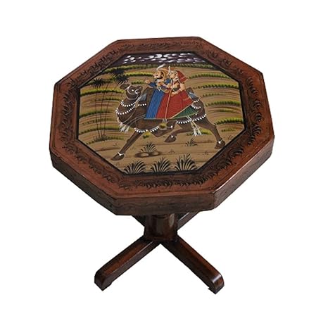 Saarthi Rajasthani Handcrafted Camel Dhola Maru Design Handpainted Royal Hetitage Wooden Stool Cum Side Table, Cafeteria Stool (Multicolour,15,Camel Safari)