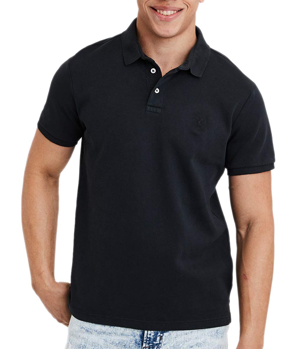 American Eagle Mens 8848001 Ultra Soft Logo Polo, Black