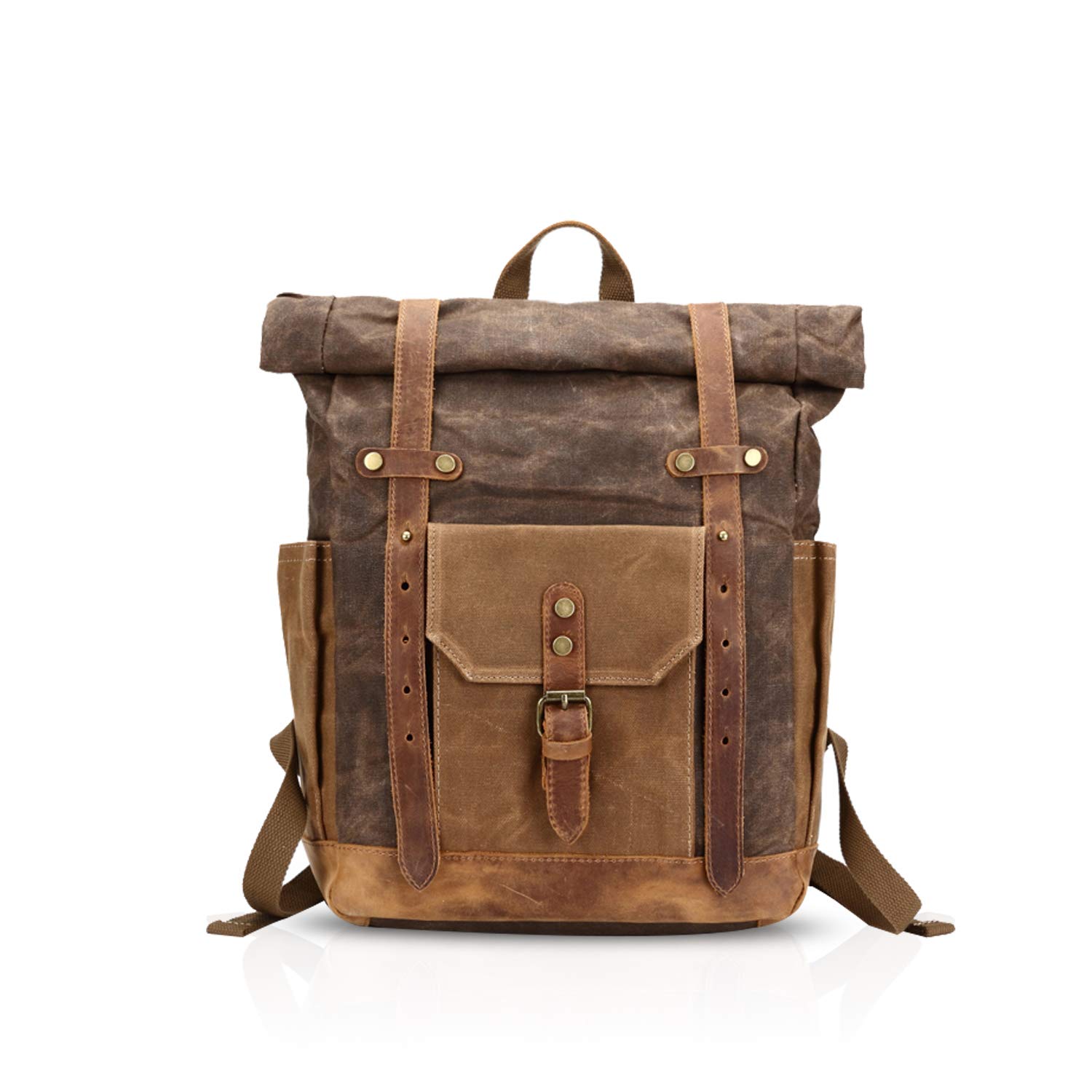 FANDARE Fashion School Bag Travel Backpack Man 15.6 inch Laptop Daypack Outdoor Camping Large Capacity Rucksack Canvas, Brown, L, Leisure Backpack