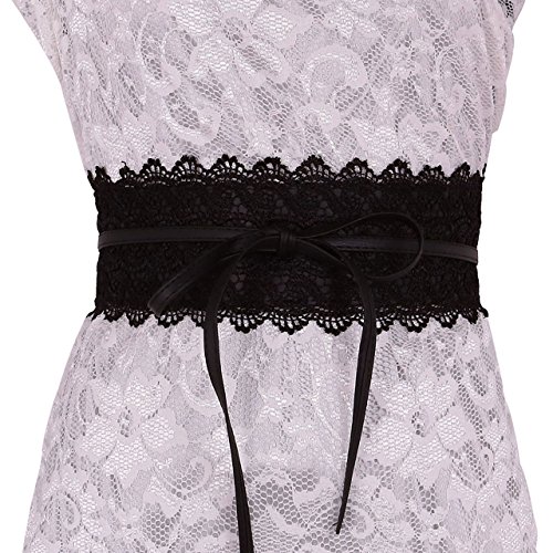 CHIC DIARY Fashion Women Faux Leather Bow Tie Waistband Waist Strap Cummerbund for Dress (Black)