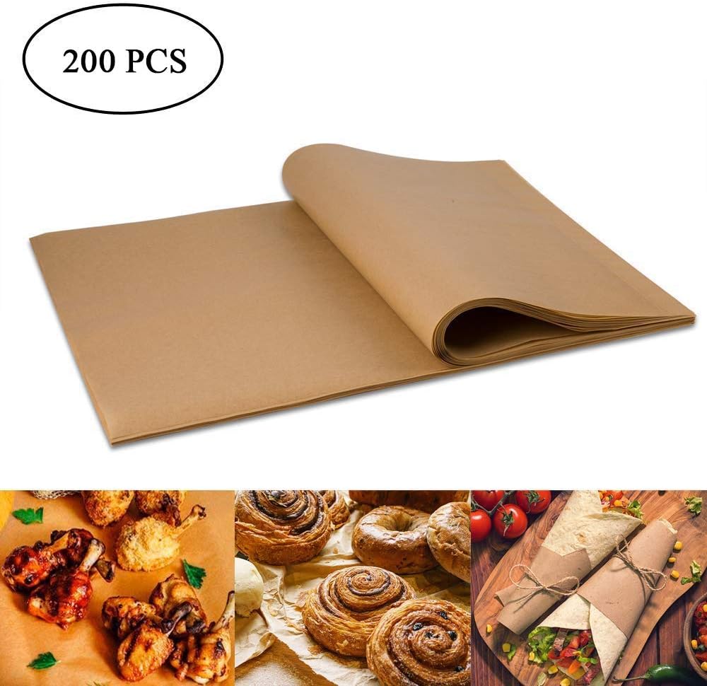 CBOKE 200pcs Precut Non-stick Parchment Silicone Paper Liners Baking Sheets 8 x 12 inches Paper for Cook, Grill, Steam, Pans, Air Fryers