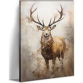 LYUNSHUO Deer Canvas Wall Art Vintage Elk Watercolor Pictures Wall Decor Rustic Farmhouse Wild Animal Painting Framed Artwork for Office Home Decor,Stretched and Framed Ready to