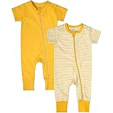 Teach Leanbh Baby Boys Girls 2-Pack Romper Jumpsuits Cotton 2 Way Zipper Short Sleeve Footless Sleep and Play 3-24 Months