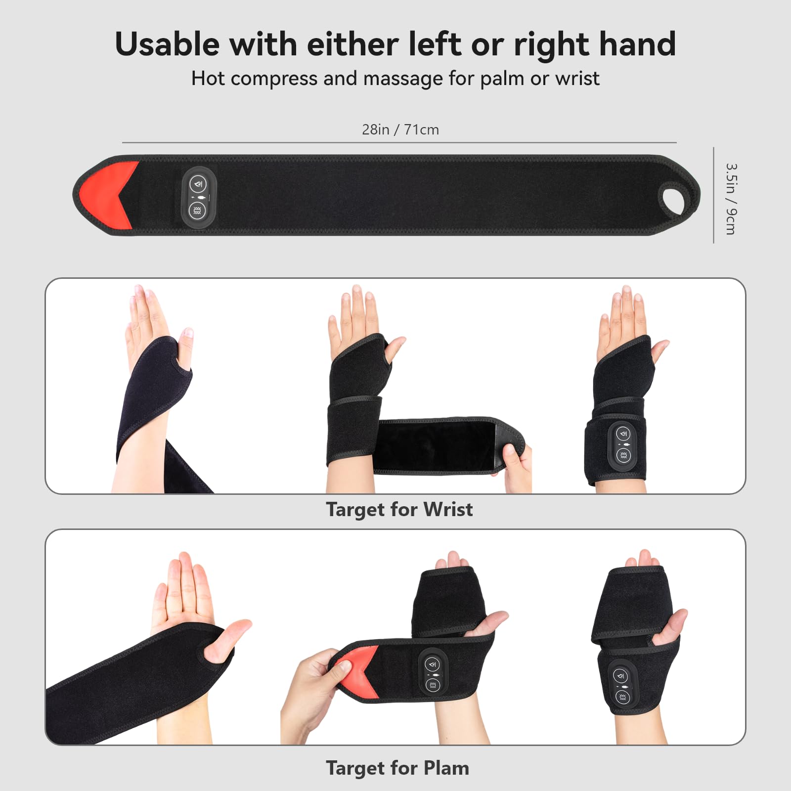 Yabuu Cordless Wrist Hand Heating Pad Massage for Carpal Tunnel With 3000mAh Battery,Hand Arthritis,Wrist Pain Relief,Heat Wrap Pad,Vibration and Adjustable Heat Settings Hot Therapy Gifts for Mom/Dad