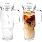 oaptuza 2 Pack 40 Oz Acrylic Tumbler with Handle, Double Wall Reusable Plastic Coffee Cups with Lids and Straws, BPA Free Clear Travel Mug Cup for Juice, Milk, Smoothie, Soda