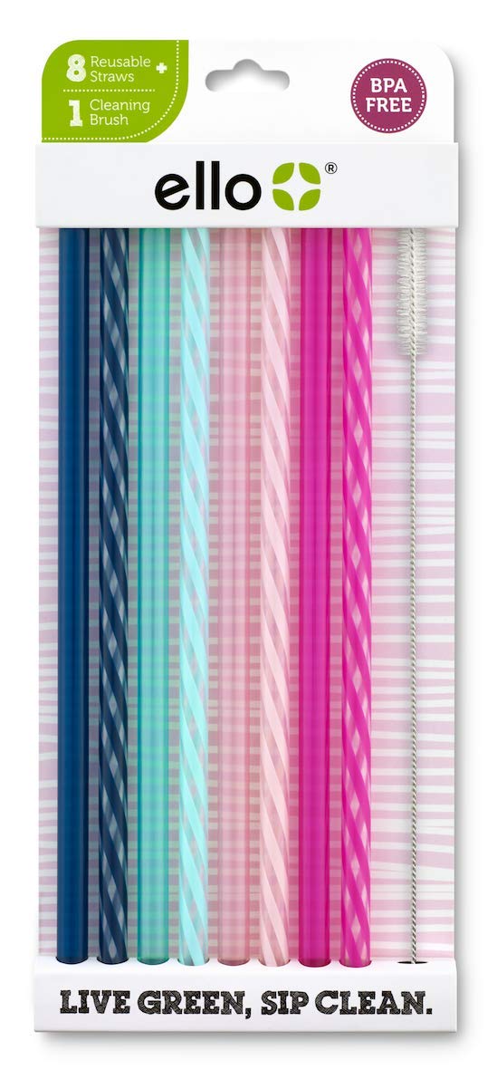 Ello Impact Reusable Straws with Cleaning Brush (Multi-Pack)