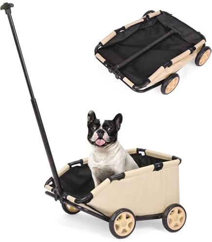LOHISHILO Dog Stroller with 4 Wheels, Folding Dog Cart with Side Storage Pocket for Travelling Shopping Walking Playing for Small Dogs Cats(16.53 lbs), Pet Stroller for Supermarkets, Black : Pet Supplies