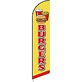 Mindsoft 2.5 x 12 ft Burgers Feather Flag Only - Windless Single-sided Printing Feather Flag Outdoor Business Advertising Banner, NO POLE (Yellow)