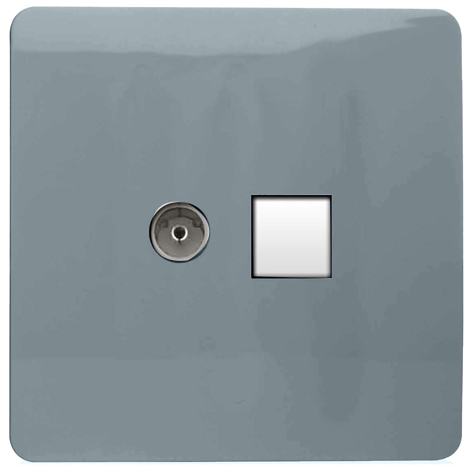 Trendi Modern Glossy Tactile TV Co-axial Socket+RJ45 Cat 5e&Cat 6 PC Ethernet Socket Cool Grey