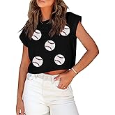 Baseball Shirts Women Baseball Mom Shirt Sparkle Baseball Sequin Graphic Tee Game Day Gift Casual Short Sleeve Crop Tops