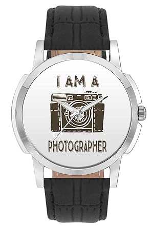 Wrist Watch - I am Photographer Camera Illustration Analog Mens and Boys Wrist Watch - Unique Analog Quartz Leather Band Wrist Watch by BigOwl