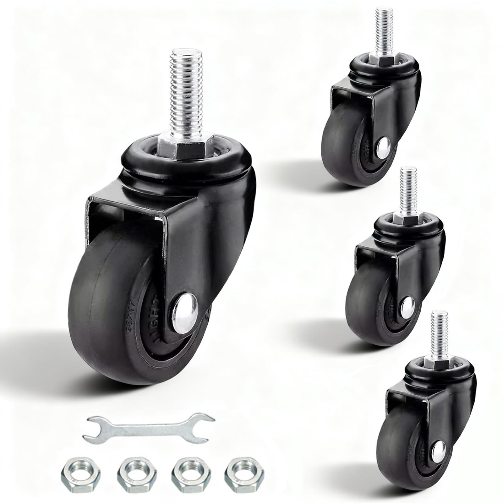 Photo 1 of 1/1.25 Inch Swivel Caster Wheels Set of 4,Metric M6/M8 Threaded Rod,TPE Rubber Replacement Casters with Bearings,360° Quiet Rotation,for Furniture,Outdoor Camping Rack(1.25in M6x15)