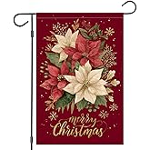 Linen material- Merry christmas decorations Garden Flag 11.81 x 17.72 inch Red and White Poinsettia Floral Design Holiday Winter Decoration for Outdoor Lawn Porch Patio Home Décor