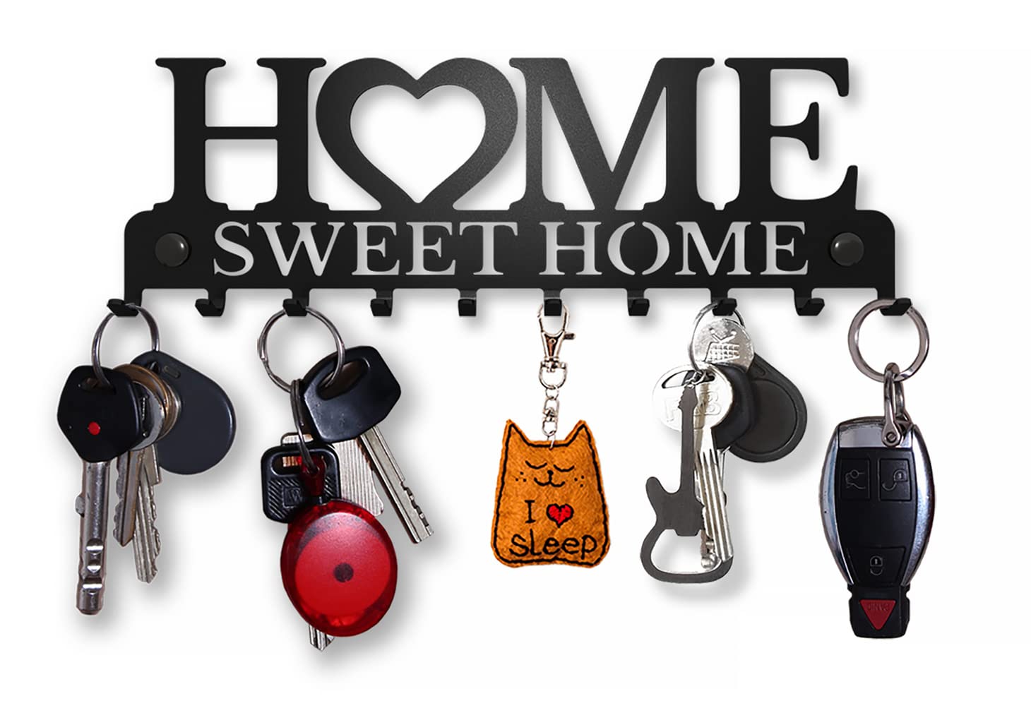 SirHoldeer Key Holder for Wall, Key Hooks Wall Mounted with 10 Hooks, Heavy Duty Key Hangers for Living Room Black Metal Key Racks Home Sweet Home