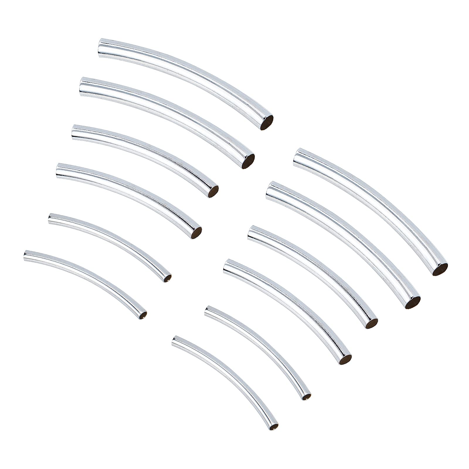 PH PandaHall 220pcs Curved Tube Beads, 4 Sizes Brass Long Tube Beads Silver Noodle Tube Spacer Bead Long Spacers for DIY Crafts Bracelets Necklaces Jewellery Making, 25/30/41/50mm
