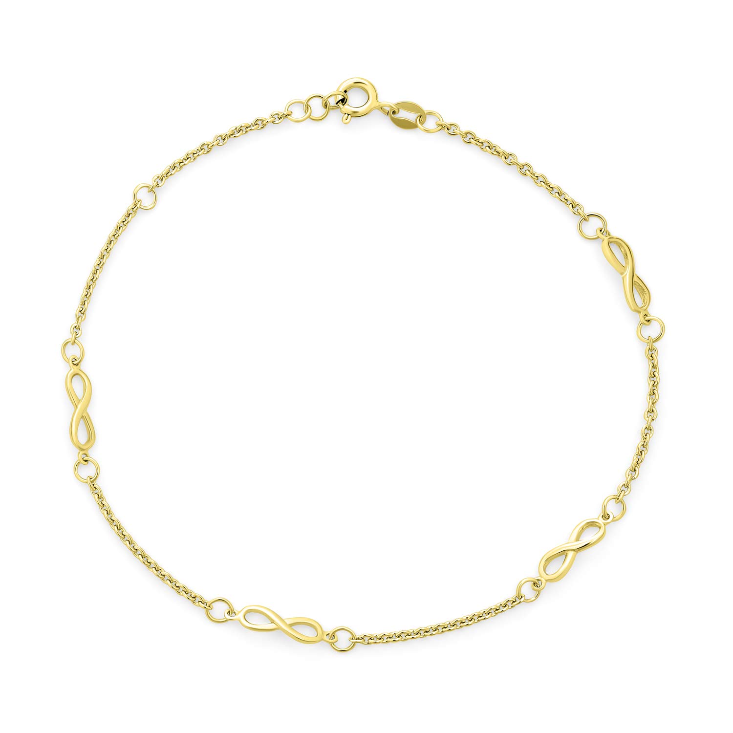 Bling Jewelry Delicate Multi Charm Love Knot Infinity Anklet Ankle Bracelet For Women Teens Link Chain Gold Plated .925 Sterling Silver 9-10 Inch Adjustable
