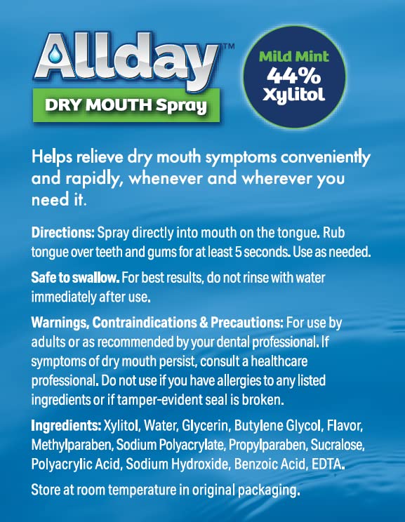 Allday Dry Mouth Spray Maximum Strength Xylitol, Fast Acting, Non