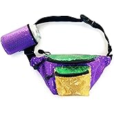 Tipsy Elves Purple and Gold Sequin Mardi Gras Fanny Pack with Drink Holder (One Size, Purple)