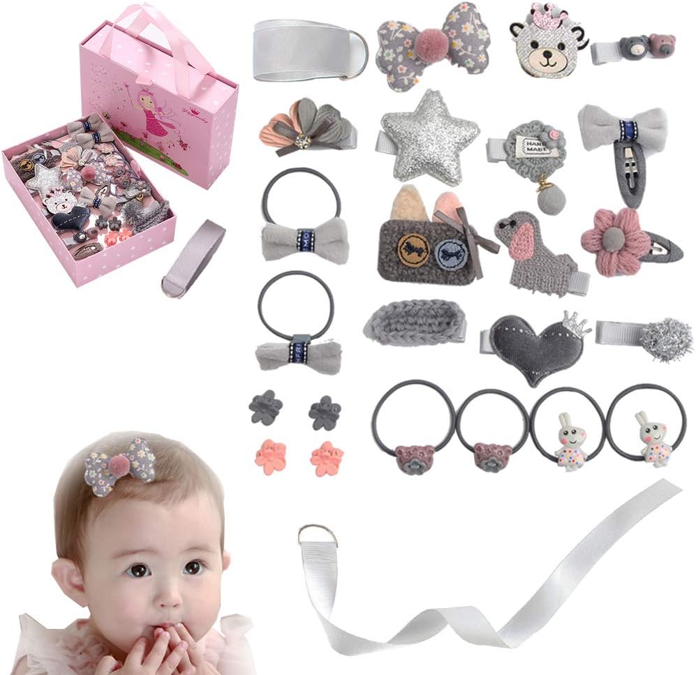 Little Girl Hair Accessories in Box Girl Pretend Play Cute Hair Clips Bows Elastic Hair Ties Ponytail Holder Hairpins Set For Baby Girls Teens Toddlers Gift,F
